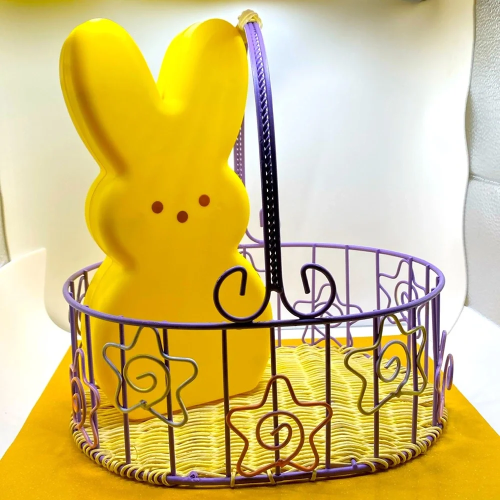 Easter Basket Light Purple Metal Woven Wicker With Spiral Star Design